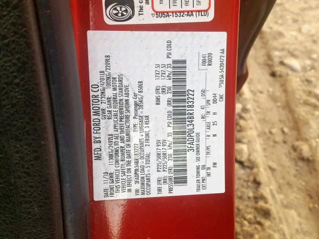 3FADP0L34BR183222 - 2011 FORD FUSION HYB RED photo 10