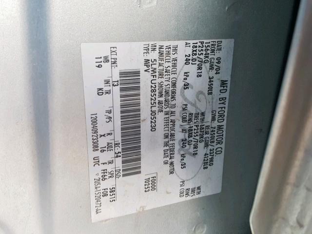 5LMFU28525LJ05230 - 2005 LINCOLN NAVIGATOR 银色 照片 10