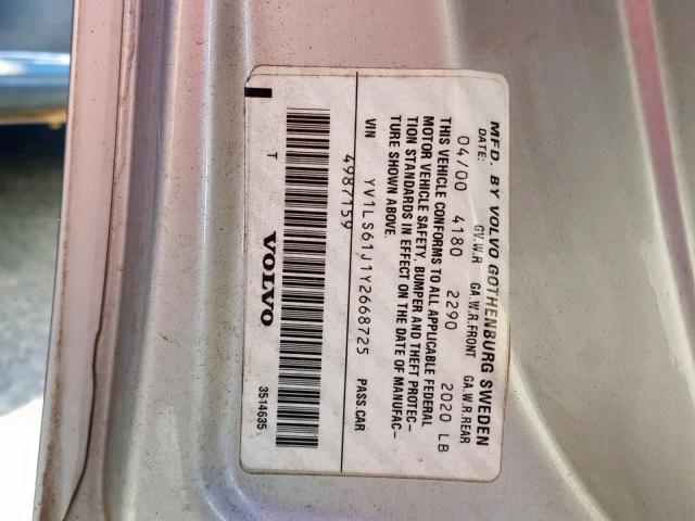 YV1LS61J1Y2668725 - 2000 VOLVO S70 BASE SILVER photo 10