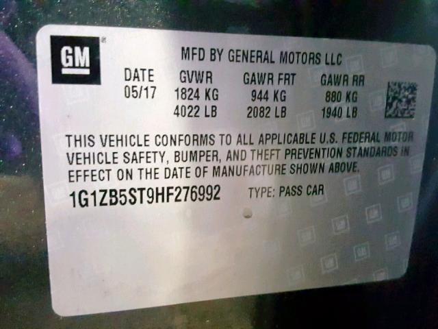 1G1ZB5ST9HF276992 - 2017 CHEVROLET MALIBU LS CHARCOAL photo 10