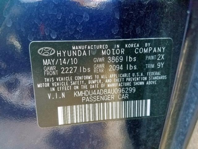 KMHDU4AD8AU096299 - 2010 HYUNDAI ELANTRA BL BLUE photo 10