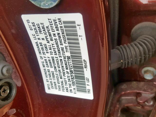 19XFB2F58FE277790 - 2015 HONDA CIVIC LX MAROON photo 10