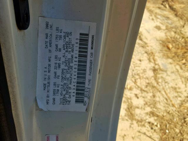 4A3AC44G63E011163 - 2003 MITSUBISHI ECLIPSE GS WHITE photo 10