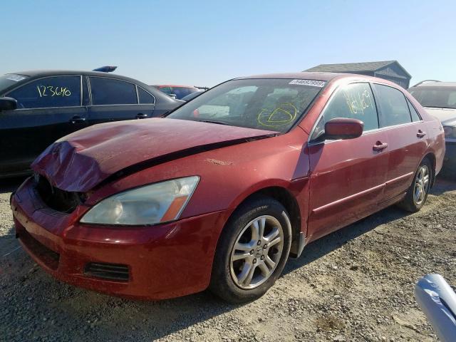 1HGCM56867A021291 - 2007 HONDA ACCORD EX RED photo 2