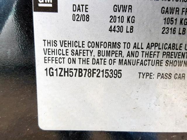 1G1ZH57B78F215395 - 2008 CHEVROLET MALIBU 1LT BLACK photo 10