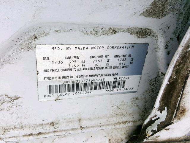 JM1BK323771686733 - 2007 MAZDA 3 S WHITE photo 10