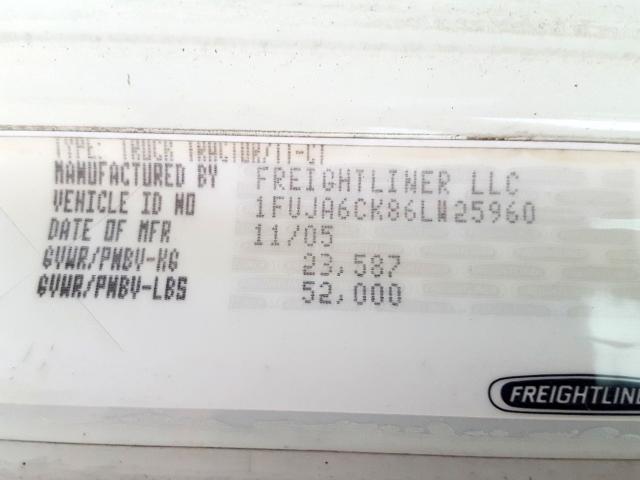 1FUJA6CK86LW25960 - 2006 FREIGHTLINER CONVENTION WHITE photo 10