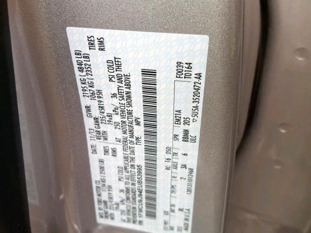 1FMCU9J94EUB53995 - 2014 FORD ESCAPE TIT SILVER photo 10