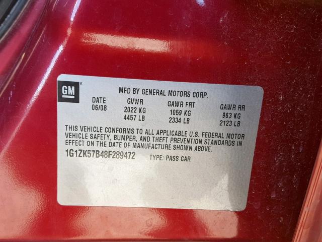 1G1ZK57B48F289472 - 2008 CHEVROLET MALIBU LTZ წითელი ფოტო 10