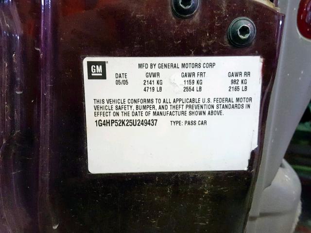 1G4HP52K25U249437 - 2005 BUICK LESABRE CU MAROON photo 10