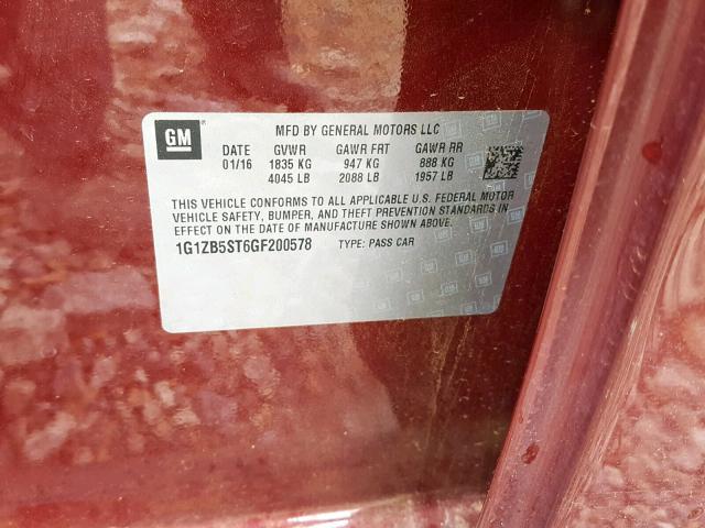 1G1ZB5ST6GF200578 - 2016 CHEVROLET MALIBU LS RED photo 10