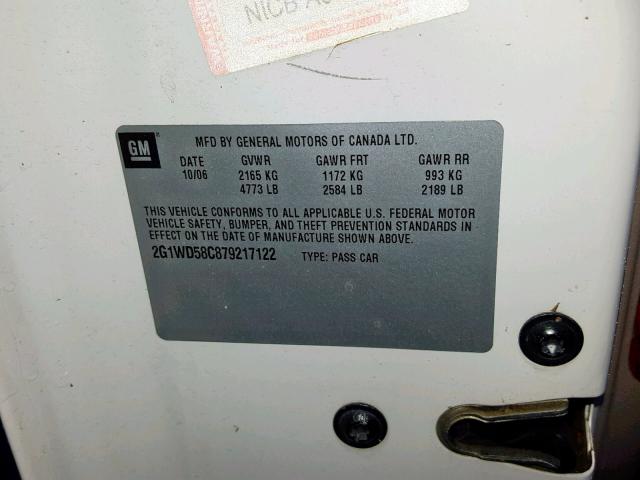 2G1WD58C879217122 - 2007 CHEVROLET IMPALA SUP Ақ фото 10