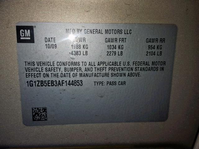 1G1ZB5EB3AF144853 - 2010 CHEVROLET MALIBU LS 米色 照片 10