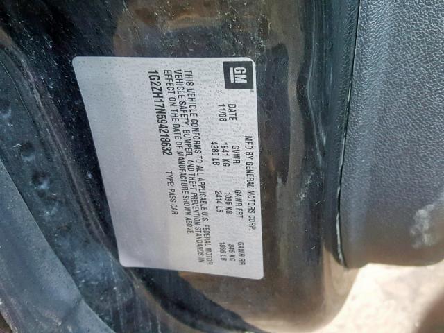 1G2ZH17N594218632 - 2009 PONTIAC G6 GT BLACK photo 10