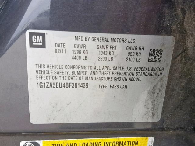 1G1ZA5EU4BF301439 - 2011 CHEVROLET MALIBU LS Boz foto 10