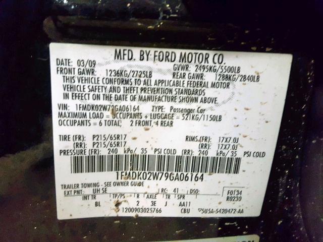 1FMDK02W79GA06164 - 2009 FORD TAURUS X S BLACK photo 10