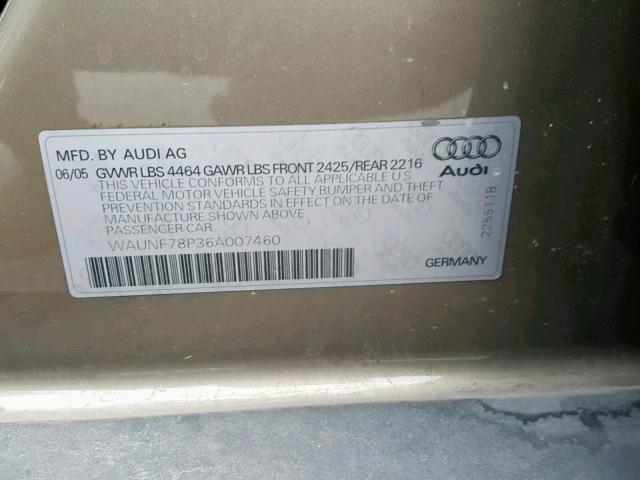 WAUNF78P36A007460 - 2006 AUDI A3 2.0 PRE GREEN photo 10