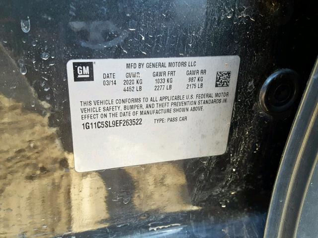 1G11C5SL9EF263522 - 2014 CHEVROLET MALIBU 1LT CHARCOAL photo 10