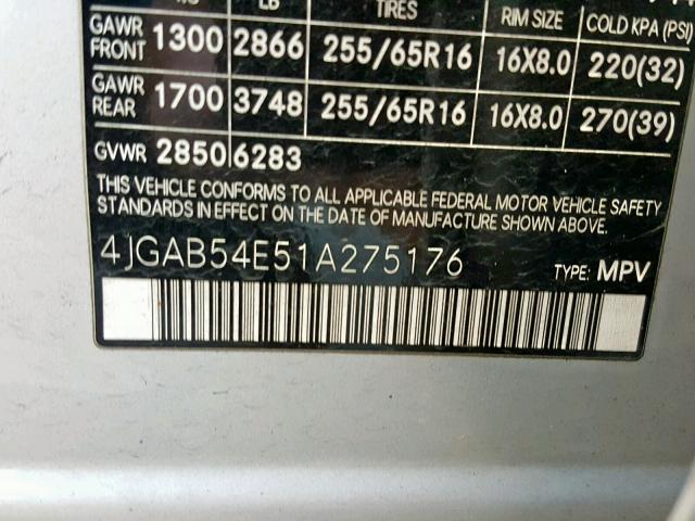 4JGAB54E51A275176 - 2001 MERCEDES-BENZ ML 320 SILVER photo 10