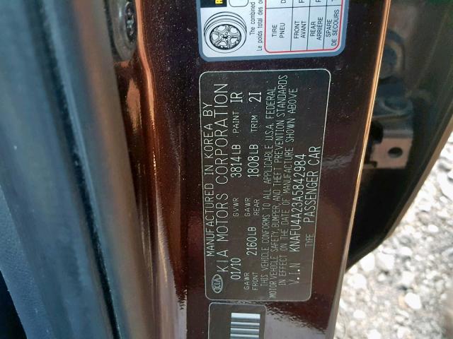 KNAFU4A23A5842984 - 2010 KIA FORTE EX BURGUNDY photo 10