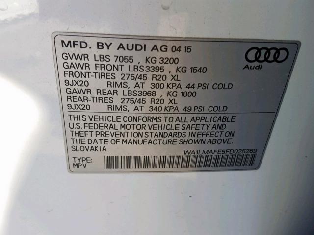 WA1LMAFE5FD025269 - 2015 AUDI Q7 TDI WHITE photo 10