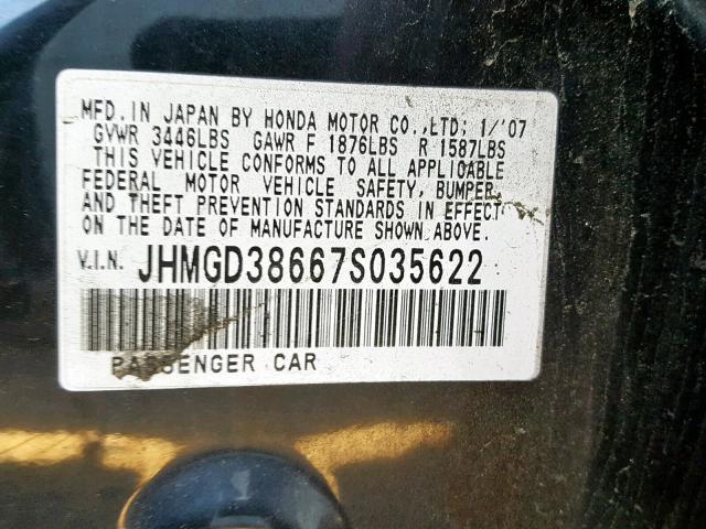 JHMGD38667S035622 - 2007 HONDA FIT S 黑色 照片 10