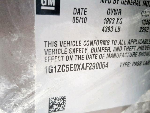 1G1ZC5E0XAF290064 - 2010 CHEVROLET MALIBU 1LT GRAY photo 10