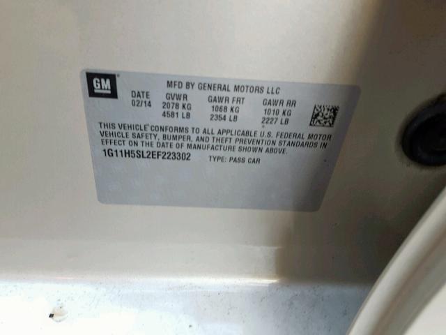 1G11H5SL2EF223302 - 2014 CHEVROLET MALIBU LTZ თაფლისფერი ფოტო 10
