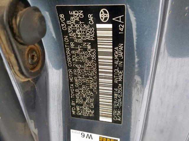 JTKDE167280273863 - 2008 TOYOTA SCION TC GRAY photo 10