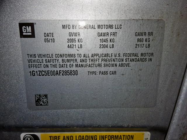 1G1ZC5E00AF285830 - 2010 CHEVROLET MALIBU 1LT SILVER photo 10