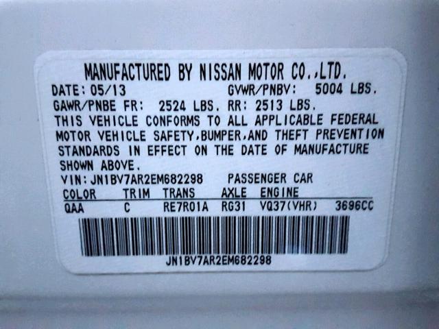 JN1BV7AR2EM682298 - 2014 INFINITI Q50 BASE WHITE photo 10