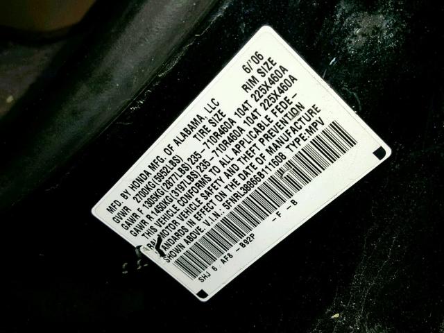 5FNRL38866B111608 - 2006 HONDA ODYSSEY TO BLACK photo 10