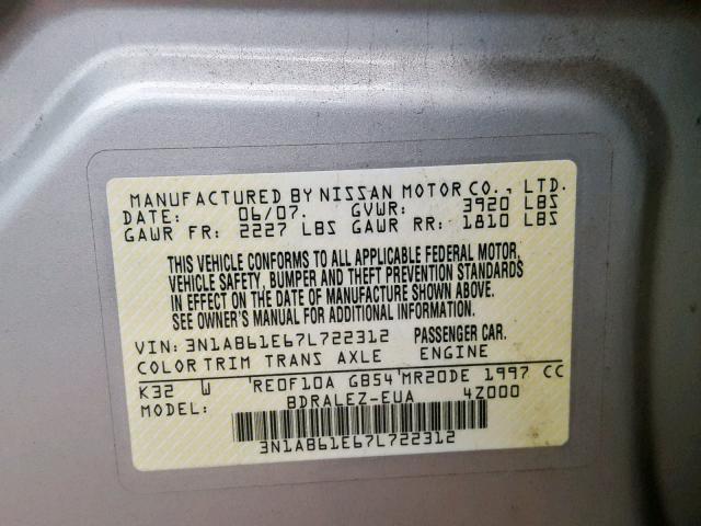 3N1AB61E67L722312 - 2007 NISSAN SENTRA 2.0 BEIGE photo 10