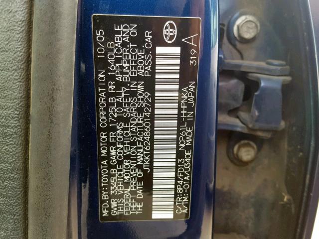 JTKKT624860142729 - 2006 TOYOTA SCION XA BLUE photo 10