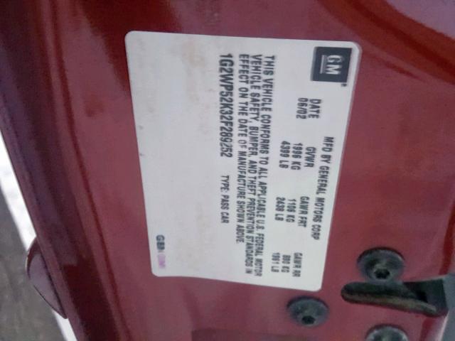 1G2WP52K32F289252 - 2002 PONTIAC GRAND PRIX BURGUNDY photo 10