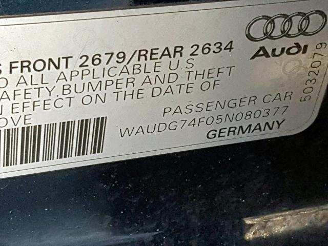 WAUDG74F05N080377 - 2005 AUDI A6 3.2 QUA BLUE photo 10