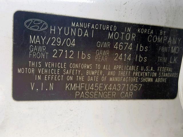 KMHFU45EX4A371057 - 2004 HYUNDAI XG 350 WHITE photo 10