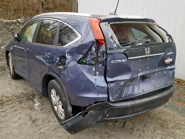 5J6RM4H71CL070351 - 2012 HONDA CR-V EXL BLUE photo 3