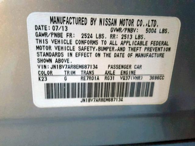 JN1BV7AR8EM687134 - 2014 INFINITI Q50 BASE SILVER photo 10