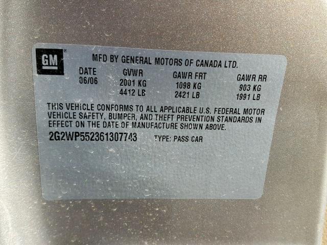 2G2WP552361307743 - 2006 PONTIAC GRAND PRIX ბეჟი ფოტო 10