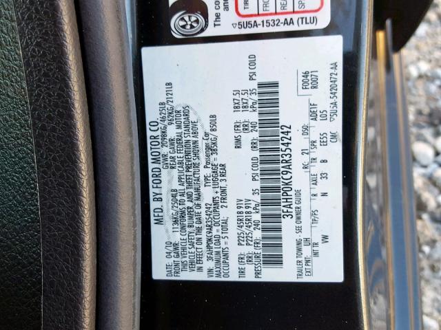 3FAHP0KC9AR354242 - 2010 FORD FUSION SPO BLACK photo 10