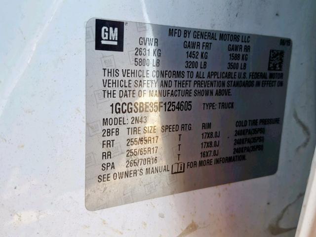 1GCGSBE35F1254605 - 2015 CHEVROLET COLORADO L WHITE photo 10