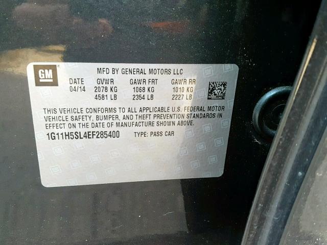 1G11H5SL4EF285400 - 2014 CHEVROLET MALIBU LTZ შავი ფოტო 10