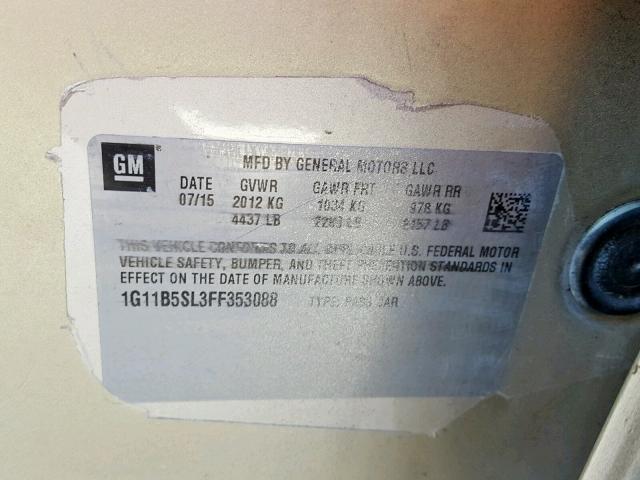 1G11B5SL3FF353088 - 2015 CHEVROLET MALIBU LS 金色 照片 10