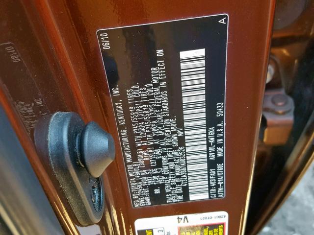 4T3ZA3BB7AU032526 - 2010 TOYOTA VENZA BASE BROWN photo 10