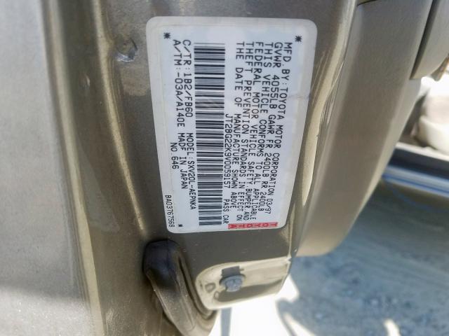 JT2BG22K9V0059157 - 1997 TOYOTA CAMRY LE GOLD photo 10