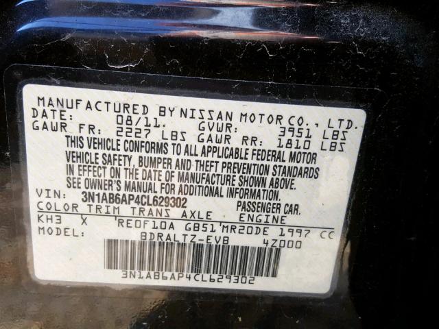 3N1AB6AP4CL629302 - 2012 NISSAN SENTRA 2.0 BLACK photo 10