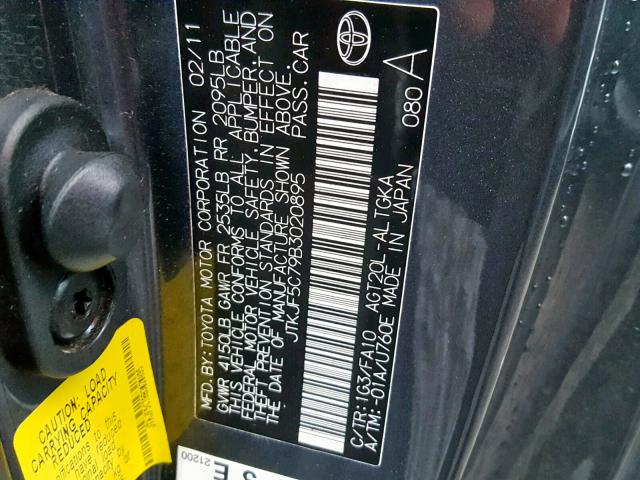 JTKJF5C79B3020895 - 2011 TOYOTA SCION TC 石墨色 照片 10