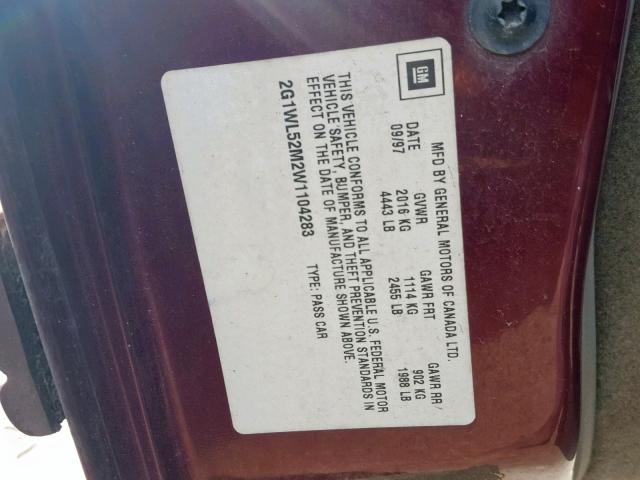 2G1WL52M2W1104283 - 1998 CHEVROLET LUMINA BAS RED photo 10