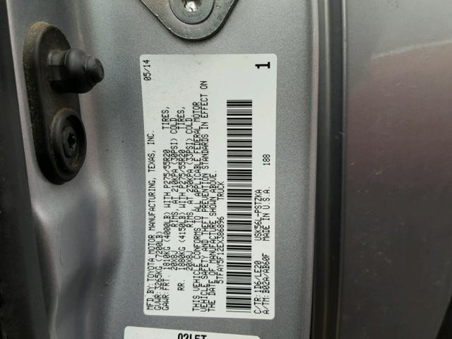 5TFAY5F12EX386896 - 2014 TOYOTA TUNDRA CRE SILVER photo 10